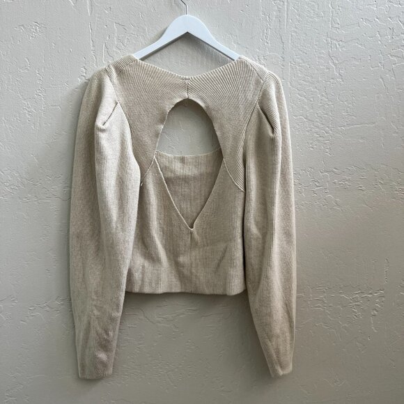 Free People Cream Open Back Puff Sleeve Ribbed Sweater - Picture 7 of 9